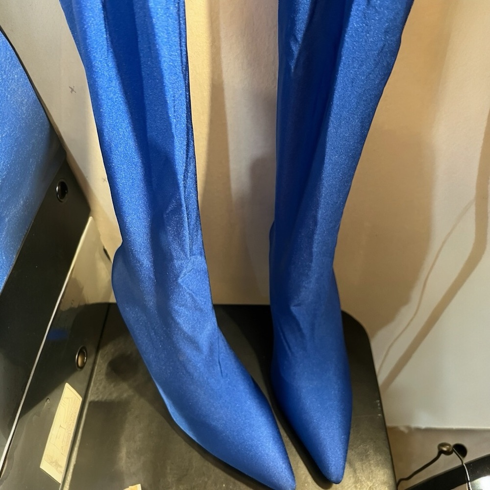 AZALEA WANG Heartout Thigh High Stiletto Boots in Blue. NWOT/Box. Size 10 - Picture 13 of 14